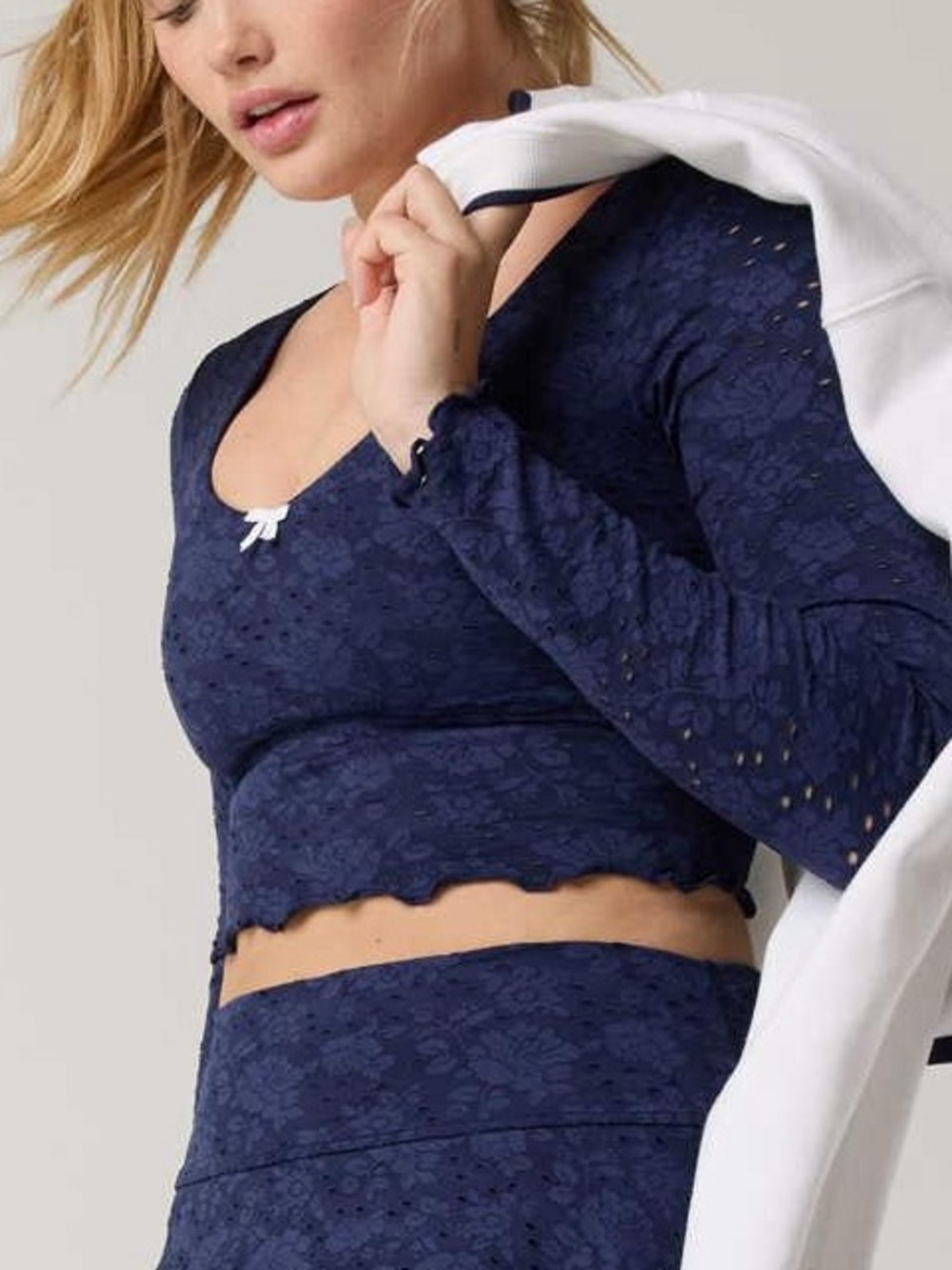 Aerie Navy Lace Flounce Tennis Top- Women XL
